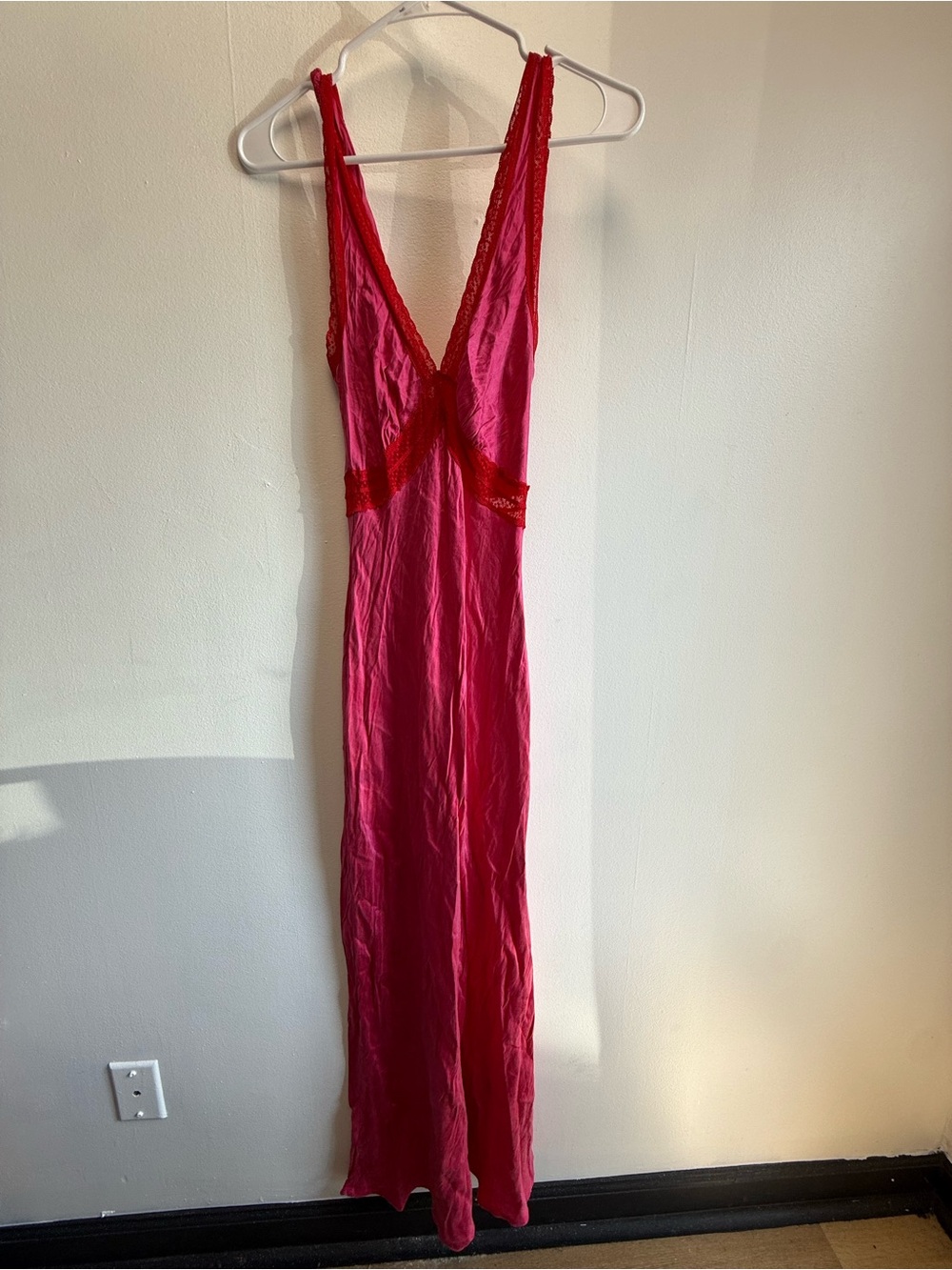 VRG Girl Meet Me On The Dance Floor Bias Cut Slip Maxi Dress Small Pink Red - Picture 2 of 15